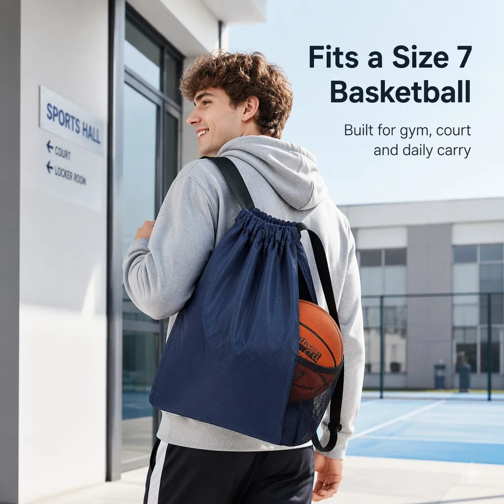 Drawstring Backpack Sports Gym Sack Bag Large Capacity With Side Mesh Pocket For Basketball Fitness Travel Swimmin