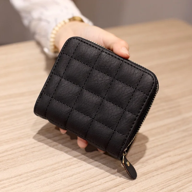 Women's Short Wallets PU Leather Female Plaid Nubuck Card Holder Wallet Luxury Brand Ladies Small Zipper Wallet With Coin Purse