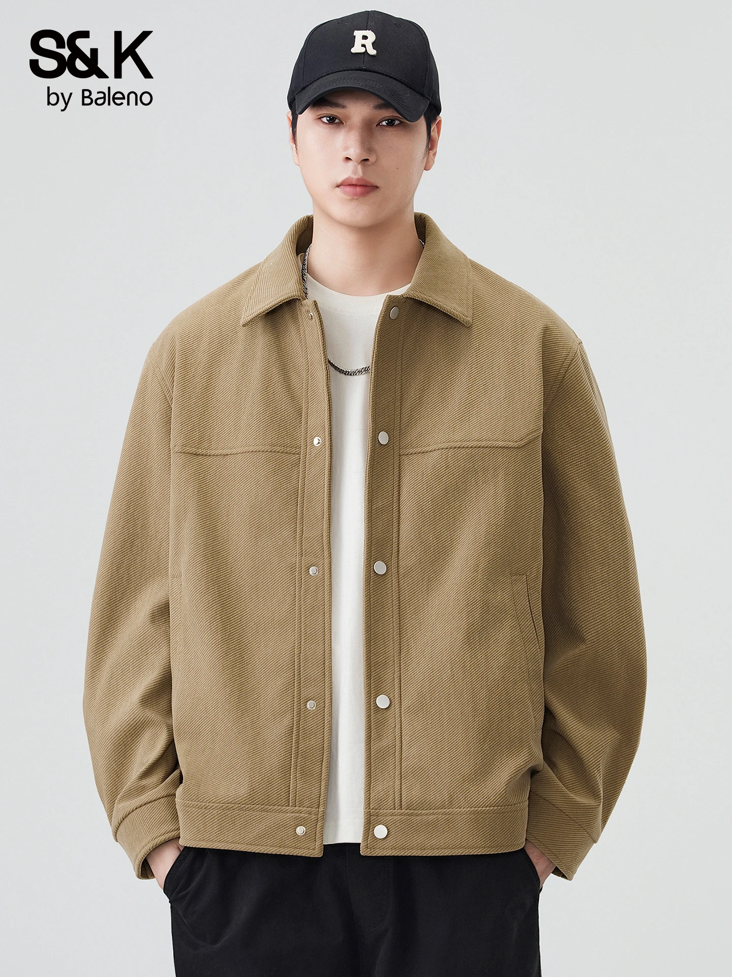 Baleno Men's Textured Loose Fit Jacket Autumn Winter Fashion City Style Polyester Fiber Workwear Jacket Vintage Style