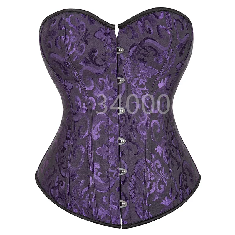 

Purple Corset Bustier Tops Sexy Plus Size Flower Print Corselet Overbust Lace Push Up Victorian Burlesque Vintage Costume