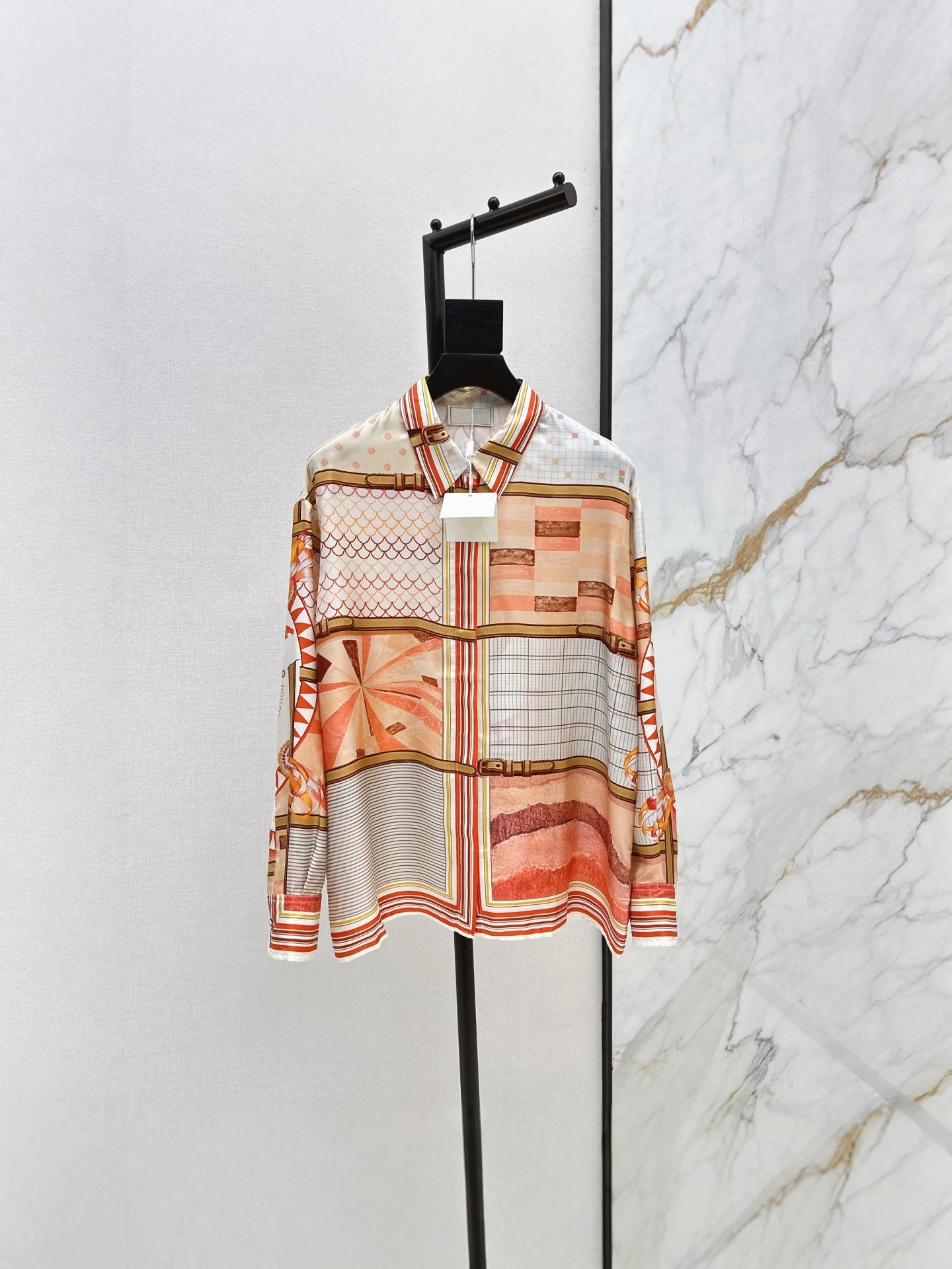 

Шелковая рубашка с принтом, длинным рукавом, свободного кроя, с воротником, женская, модная, в стиле ретро, осенняя новинка, ультралегкая, повседневная