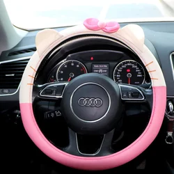 Kawaii Pink Girl Heart Hello Kitty Car Steering Wheel Protective Sleeve Universal Sanrioed Non-Slip Breathable Car Accessorie