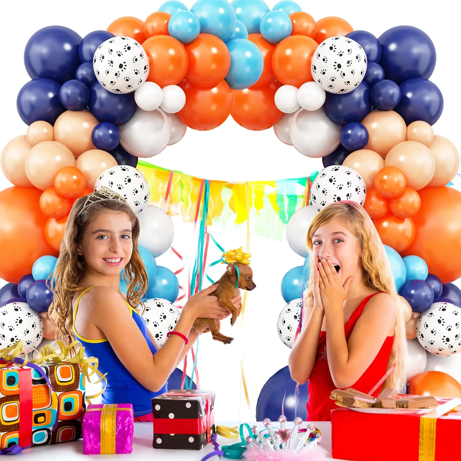 مجموعة قوس بالونات باللون البرتقالي والأزرق مكونة من 106 قطع، مناسبة لتزيين حفلات الزفاف، وأعياد الميلاد، وديكور عيد الحب والهالوين، وعيد الشكر