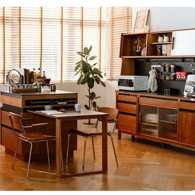 Dining table integrated household retractable worktable solid wood kitchen Nakajima island cherry wood simple