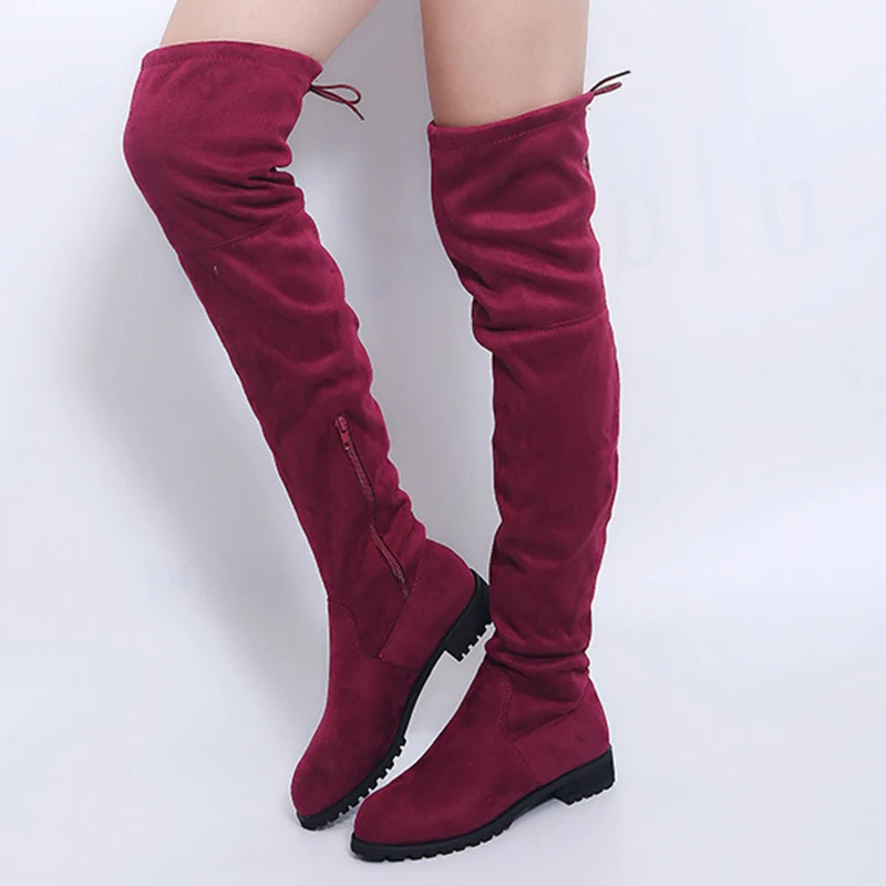 Red Thigh High Boots Women's Winter Boots Women Over The Knee Boots Flat Stretch 2024 New Big Size 43 Ladies Long Boots