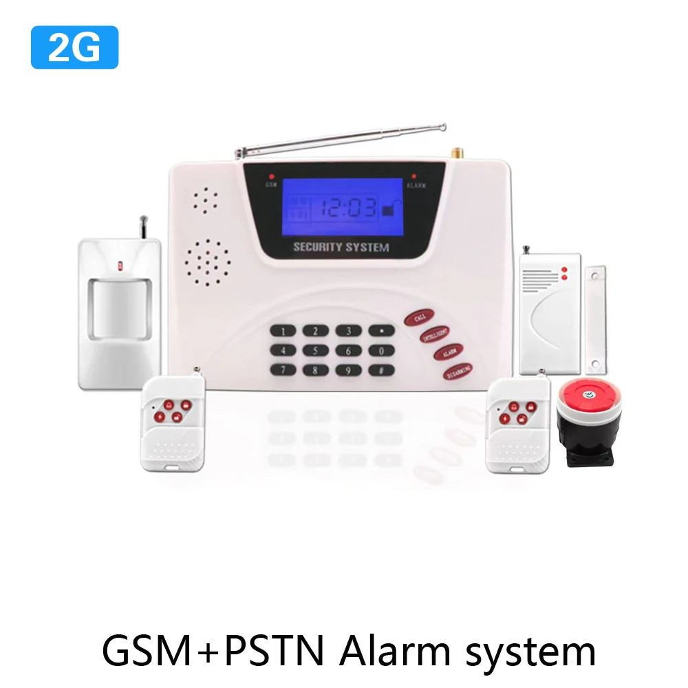 1Set RF433Mhz Security Home 2G GSM Alarm System PSTN Burglar Network Wireless PIR Motion Detector Door Contact Sensor For Window