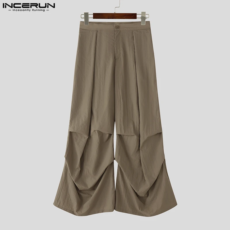 

INCERUN Men Wide Leg Pants Joggers Elastic Waist Pleated Trousers Men Streetwear 2025 Oversize Korean Style Fashion Long Pants