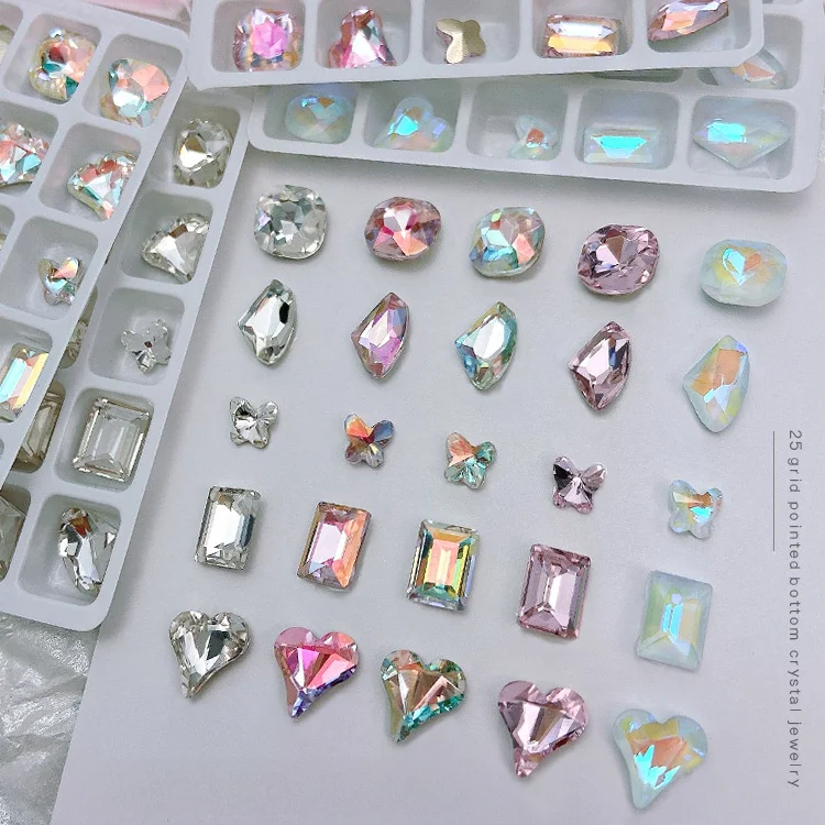 20/25pcs Sharp Bottom Crystal Mixed Shape Nail Art Rhinestone High Quality Flash Gemstone Set DIY 3D Glass Manicure Decorations