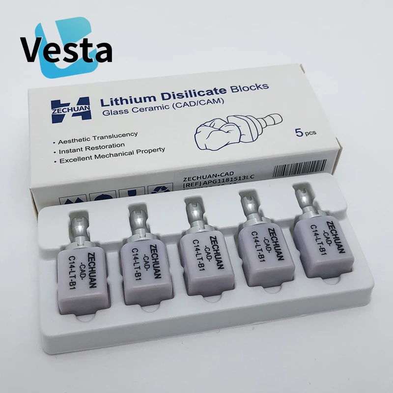 Lithium Disilicate C14 Glass Ceramic Blocks LT/HT 5pcs/Box Dental Crown Material for CAD CAM Sirona Cerec Milling System