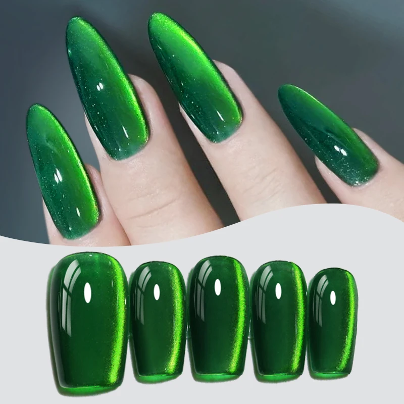 BORN PRETTY 10ml Imperial Green Cat Magnetic Gel Nail Polish Spring Summer Sparkling Glass Bead Soak Off Christmas Decoration