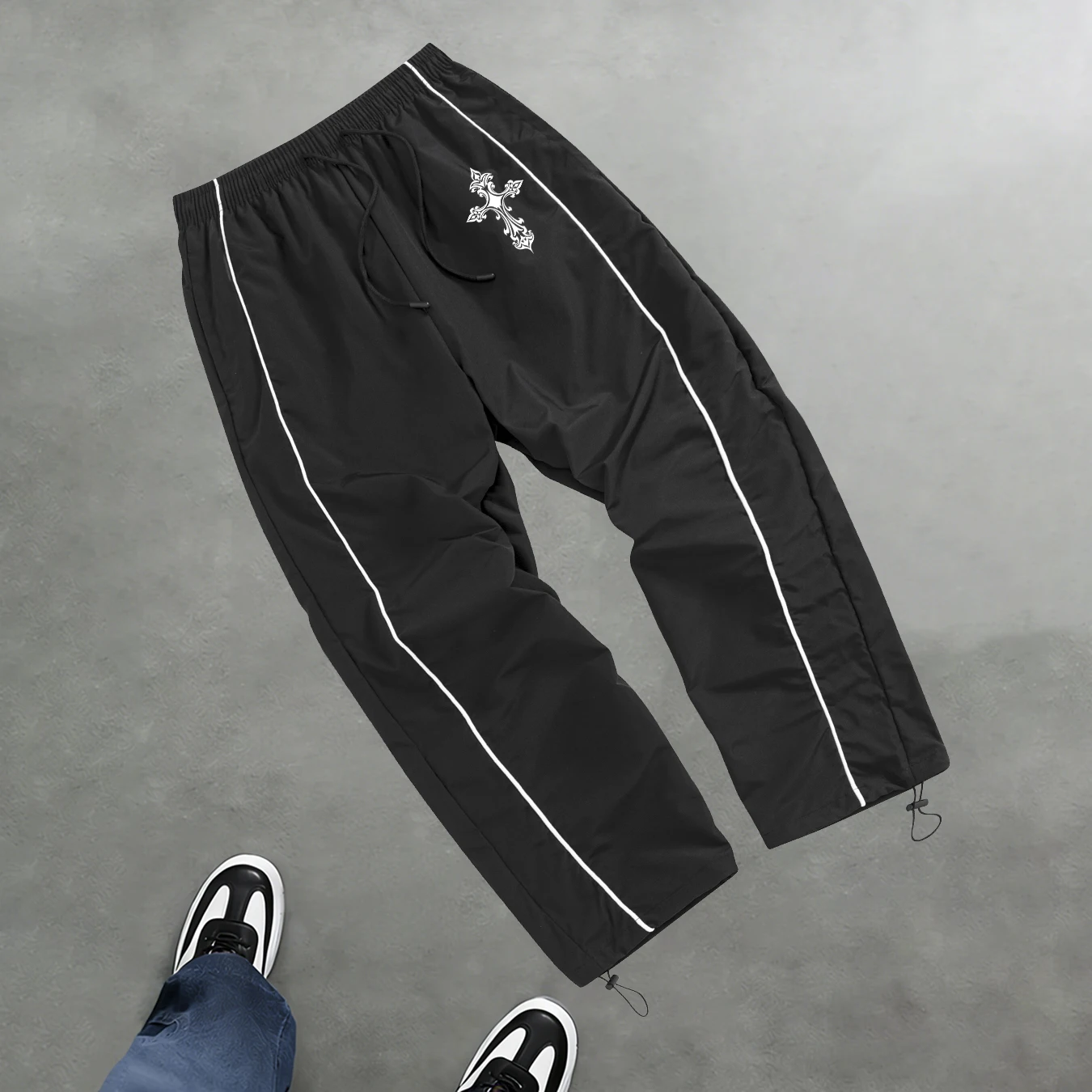 2026 Cross Print Sports Pants Summer Casual Lightweight Breathable Fitness Training Drawstring Long Pants Retro Street Style