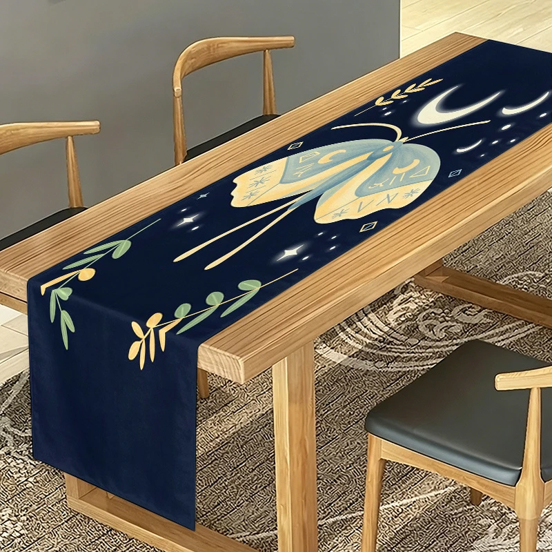 Boho Moth Moon Phase Starry Table Runner, All-Season Versatile, Perfect for Family Dinners & Party  Table Runner