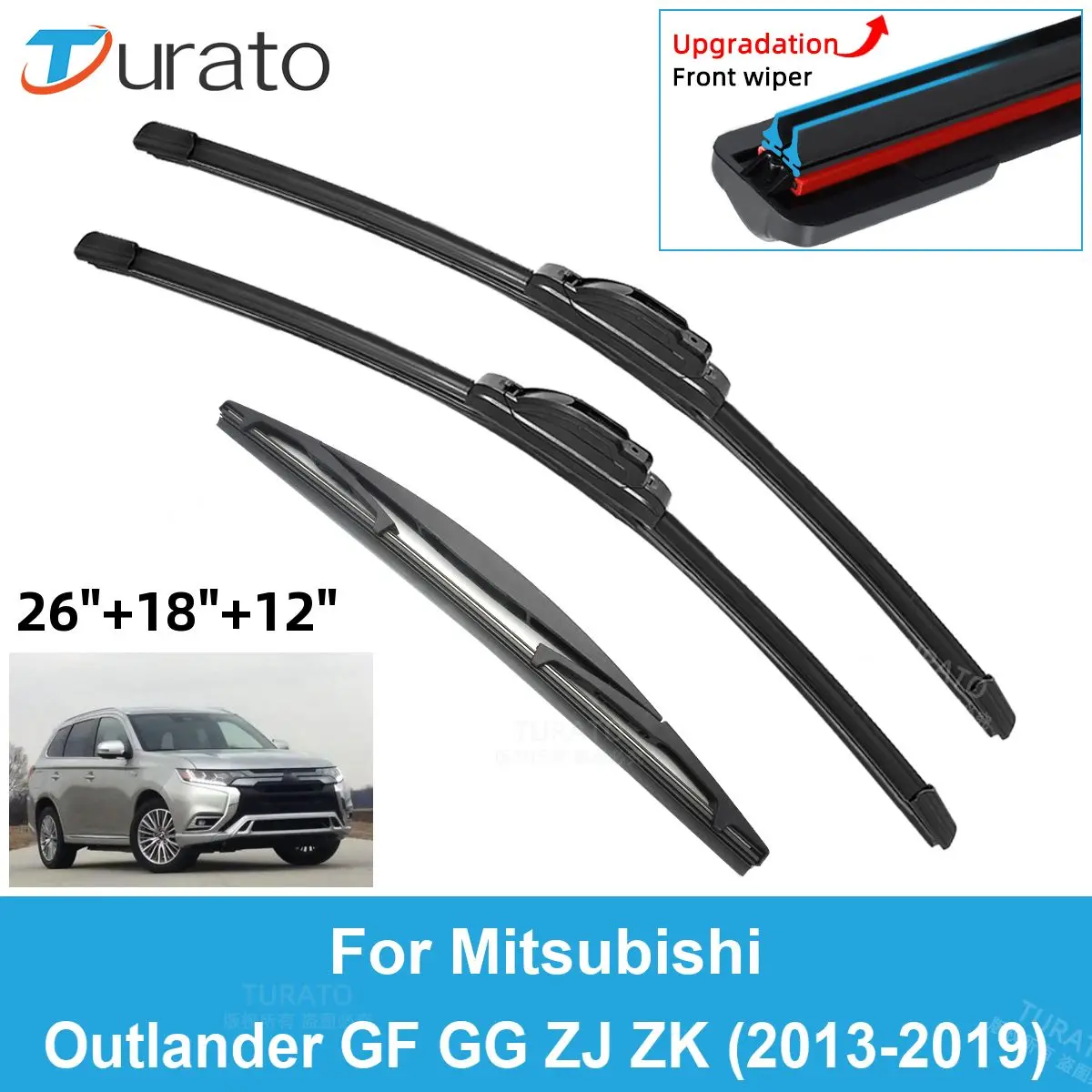 

3PCS Car Wiper Blades for 2013-2019 Mitsubishi Outlander GF GG ZJ ZK Rear Wipers Double Rubber Accessories 2017 2018 2019