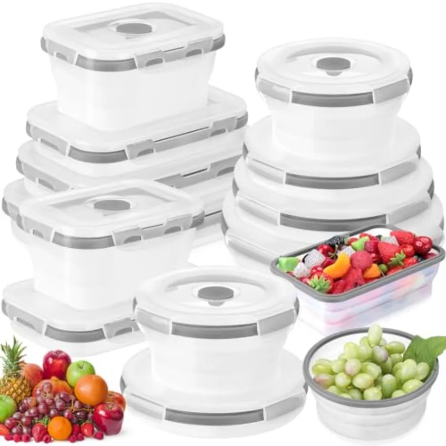 

12 Silicone Collapsible Food Storage Containers Foldable Silicone Lunch Container 6 Rectangle and 6 Round Airtight Collapsible