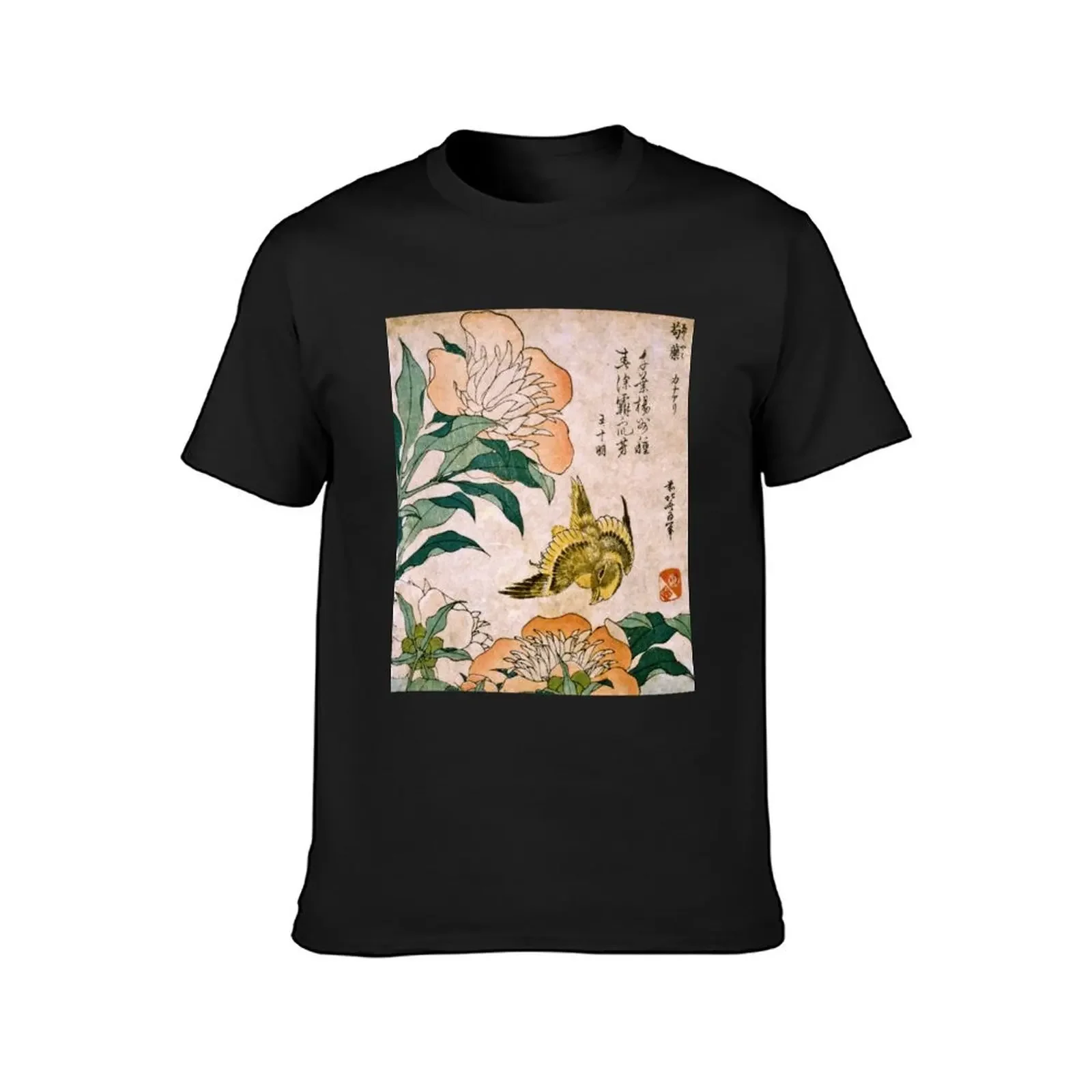 Hokusai Katsushika - Peony And Canary T-Shirt oversized t shirt graphic tee shirt man clothes quick drying men clothing