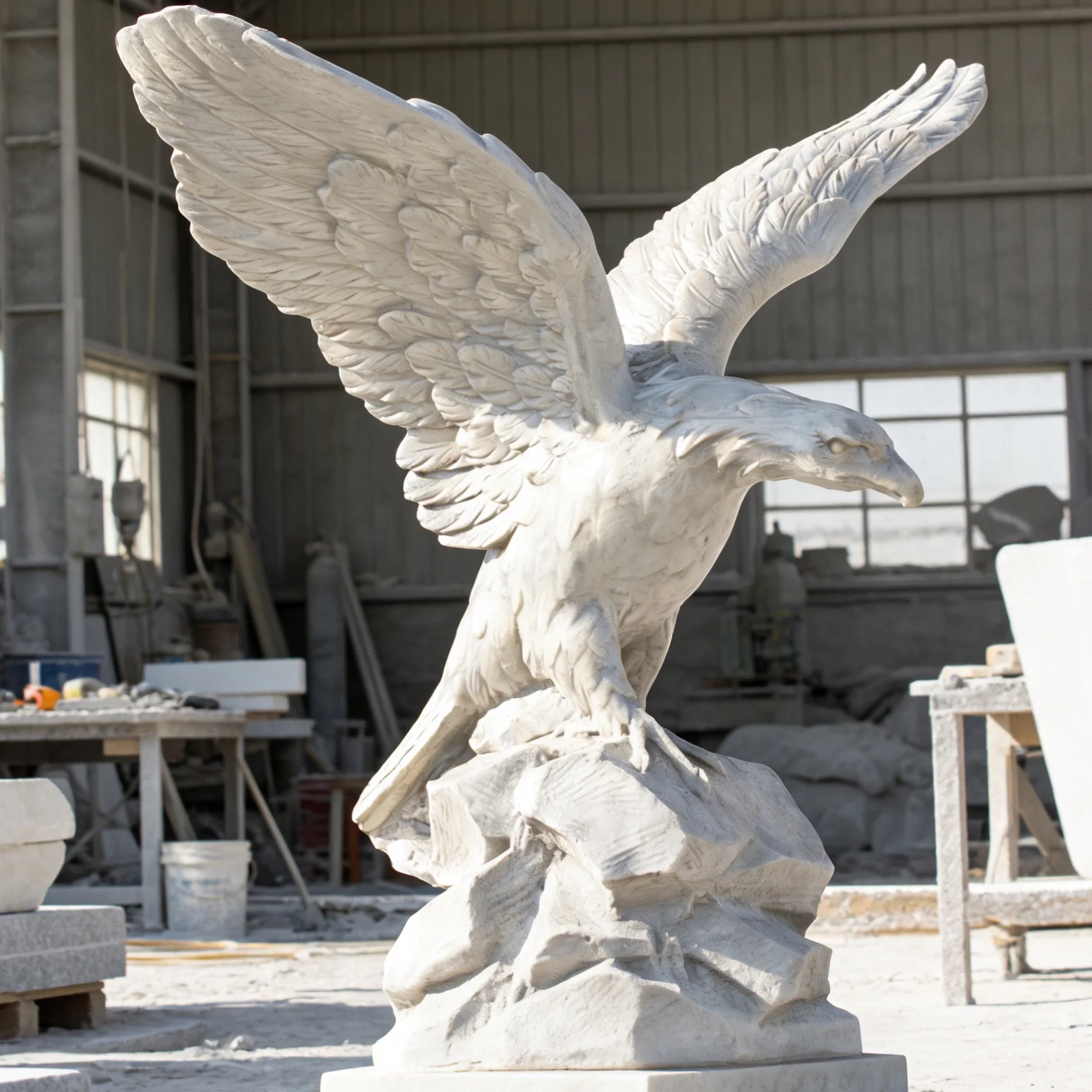 Hot-selling modern small natural white marble flying eagle statue for outdoor garden landscape decoration