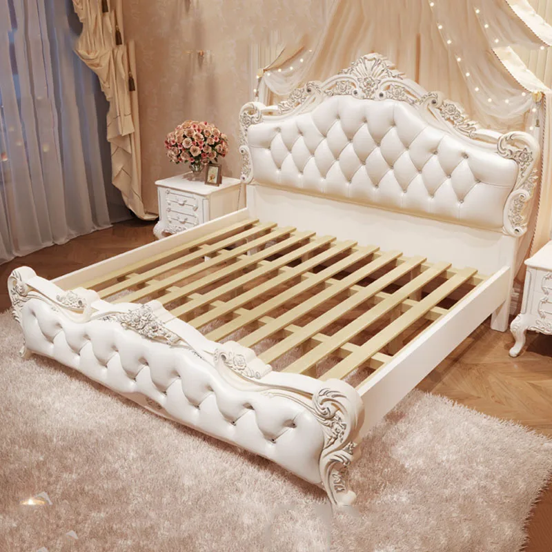 

Princess Bedroom Massage Bed Frame Double Luxury Storage Girls Wooden Design European Bed Sleeping Safe Cama Unique Furniture