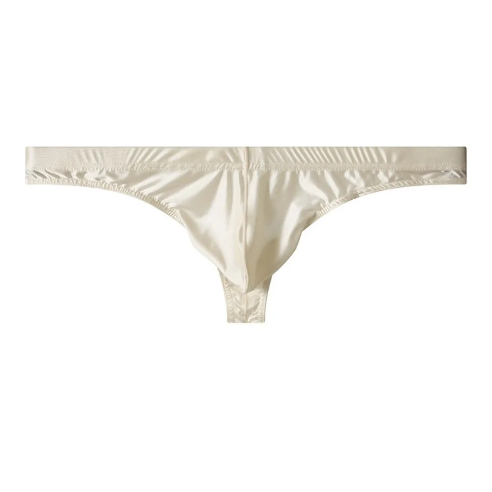 

Comfortable Low Waist Men Ice Silk Satin Thongs Underpants Lingerie Men's Panties Underwear Solid Color Male Briefs Male