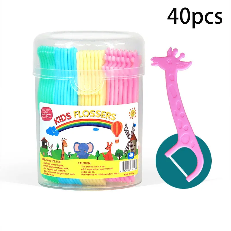 40Pcs/Box Interdental Floss Clean Teeth Tool Children's Dental Floss Four Cartoon Animal Shape Toothpicks Super Thin Floss Stick