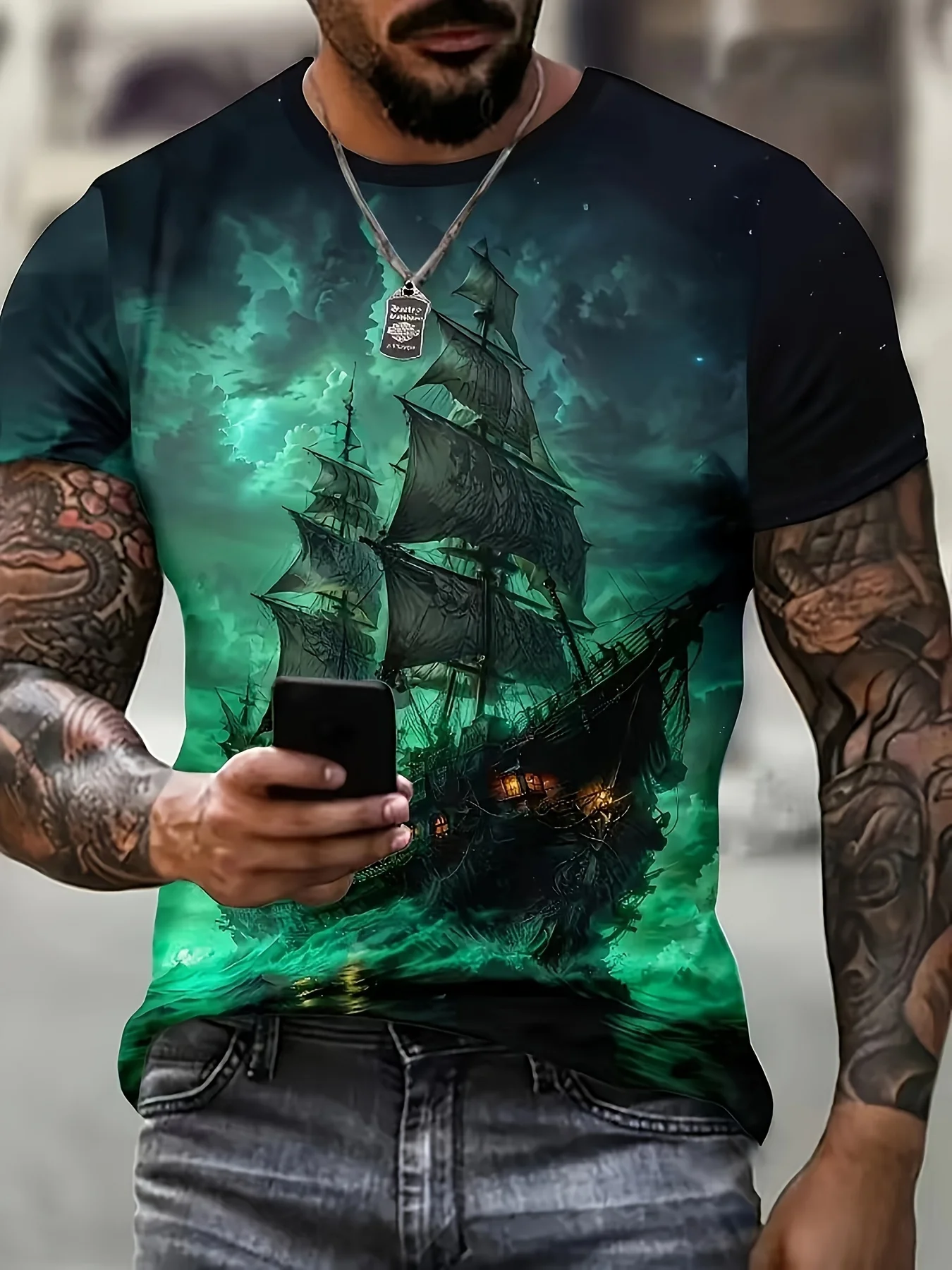 Men T Shirt Vintage T-shirt Summer Clothing Personalized Vibrant Sailboat 3d Print Tshirt Tops Street Casual Sports Pullover