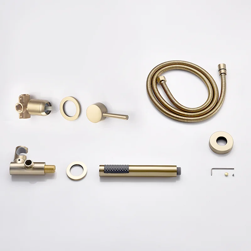 Brushed Gold Brass Handheld Shower Head round with Adjustable Wall Holder Water Saving Bath Shower Kit