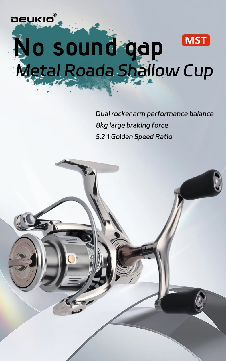 DEUKIO Spinnrolle 5.2:1 8KG Max. Bremskraft Metallflachspule für reibungsloses Auswerfen von Köderrollen für Barsch, Hecht, Zander – Detail 1