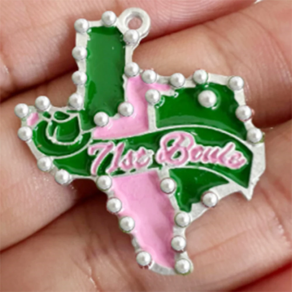 Newest Sorority Pink and Green Texas shape With Cowboy Hat 71st Boule Pearl DIY Charm Pendant Jewelry