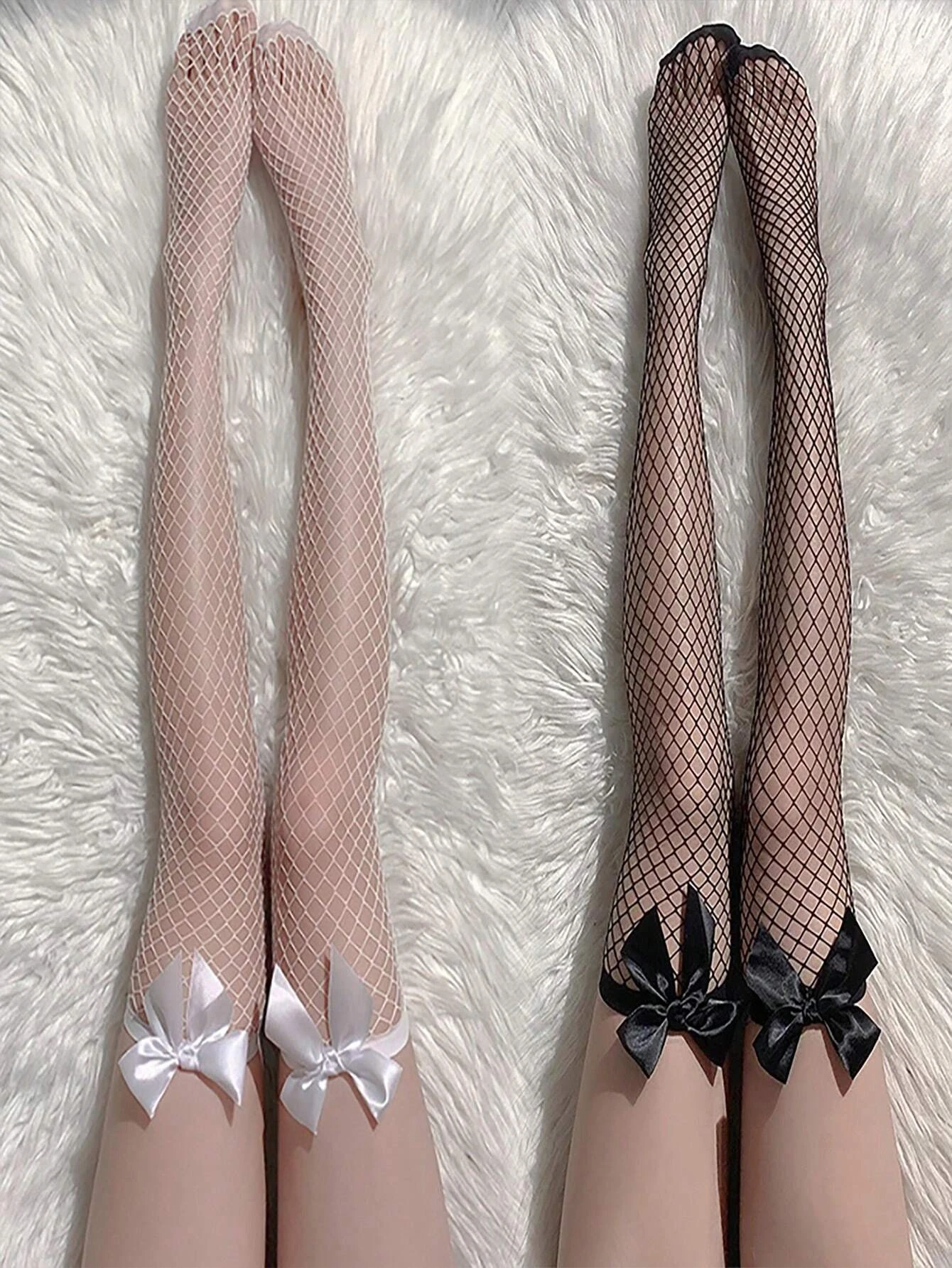 Sexy Women Bowknot Thigh High Overknee Long Fishnet Stockings Lingerie Female Goth Punk Bowknot Thigh High Translucent Stocking