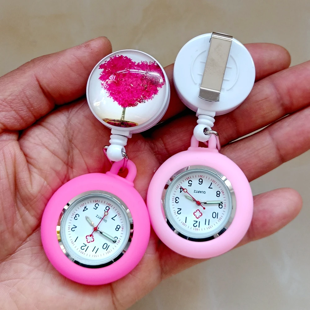 Retractable Nurse Doctor Heart Love Life Trees Creative Colourful Badge Reel FOB Pocket Watches Hospital Hang Clip Gift Clock