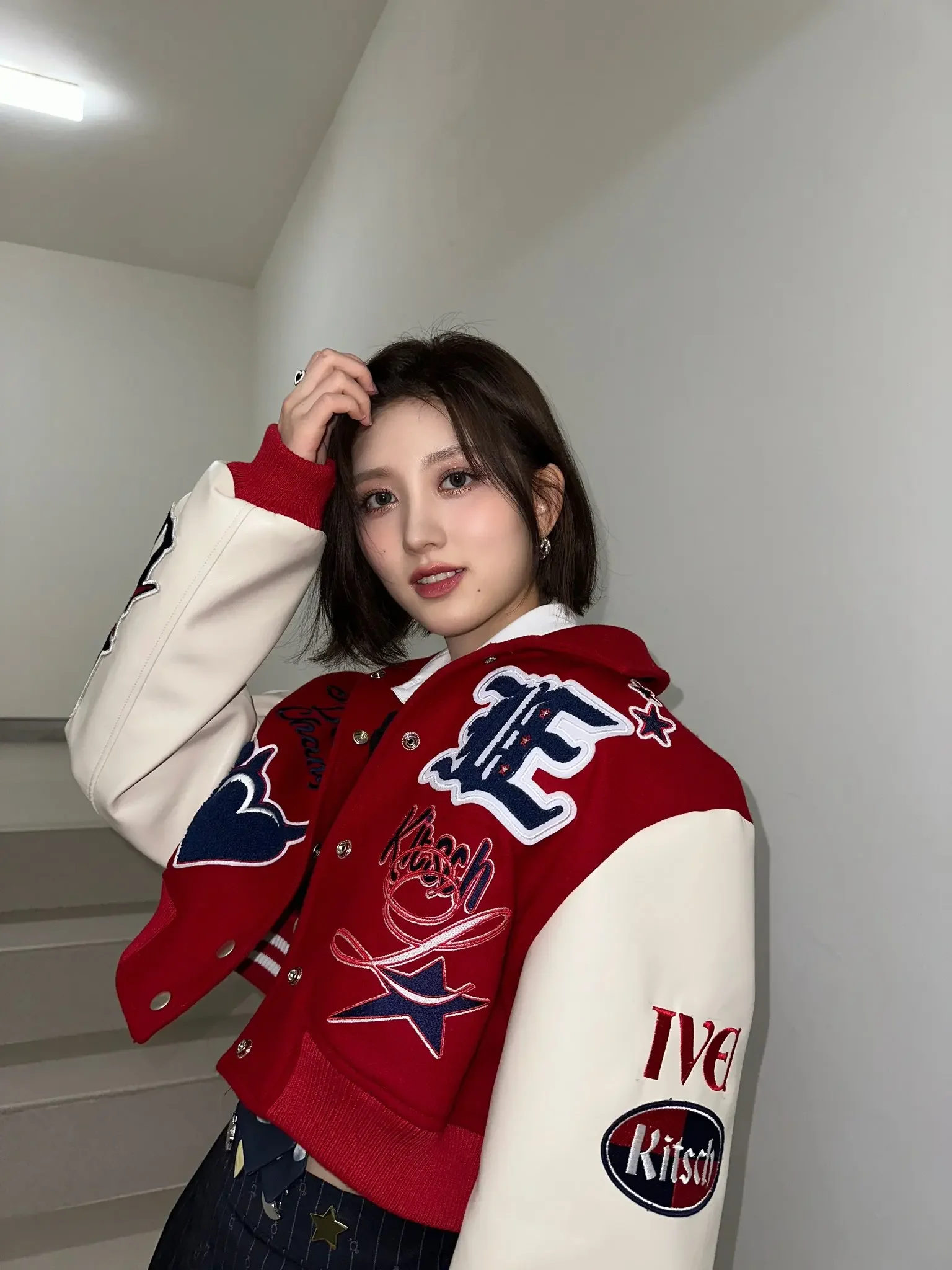 Traje de escenario coreano Ive K-pop para mujer, trajes de concierto, Ropa de baile callejero de Hip-Hop, disfraz de actuación, chaqueta de béisbol