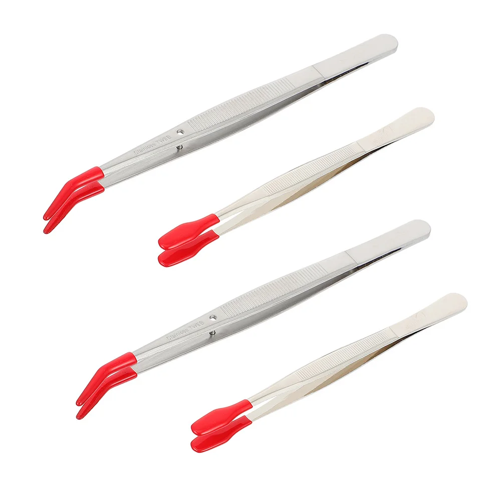 4 pezzi pinzette in acciaio inossidabile punta in gomma gomito dritto punta larga antigraffio per gioielli artigianali laboratorio timbro riparazione uso domestico