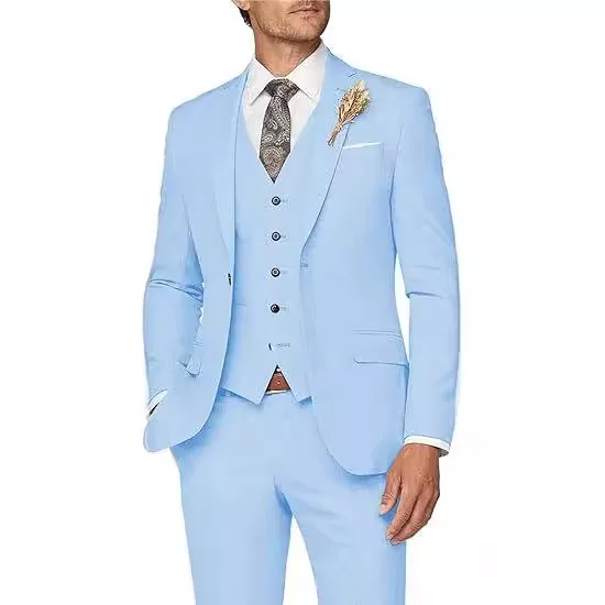 

2023 Fashion Men's Wedding Solid Color Casual Business Suit 3 Pieces Set / Male Two Button Blazers Trousers Pants Vest Waistcoat