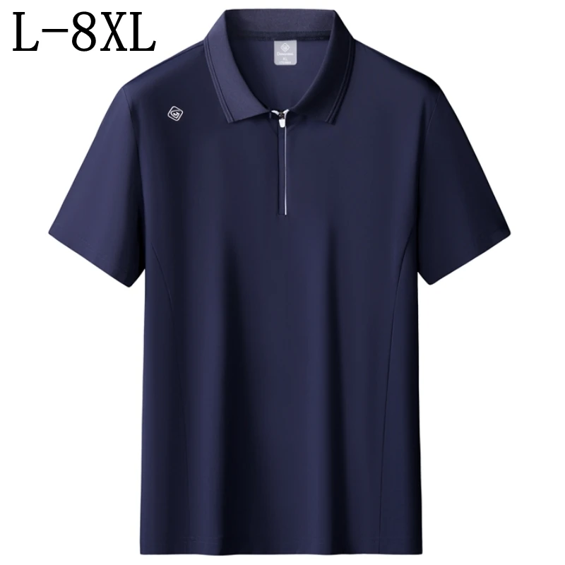 

Мужские рубашки-поло класса люкс 2026 года: новые летние модели 8XL, 7XL, 6XL с молнией и отложным воротником, повседневные свободные футболки для мужчин