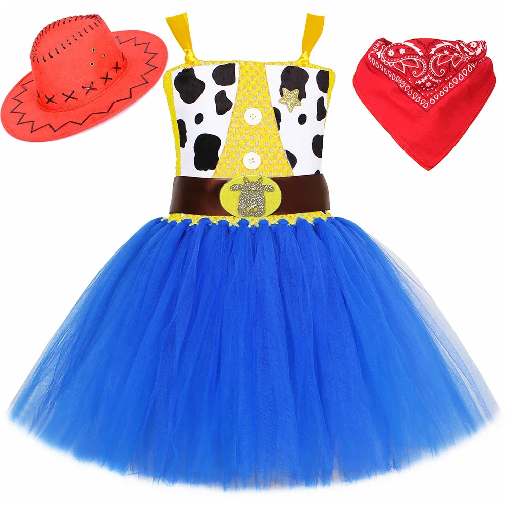 

Cowgirl Jessie Costume for Girls Fancy Birthday Party Tulle Tutu Dress Halloween Toy Cowboy Woody Dress Up Clothes Outfit