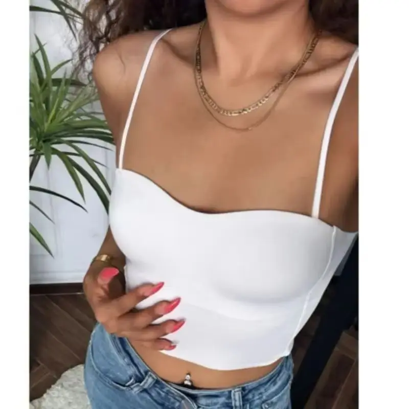 Frauen Push-Up Crop Top Sexy Spaghetti Strap Tank Top Ärmellose Baumwolle Bustier mit Pads Sommer Einteiliges Eis seide Korsett Camis
