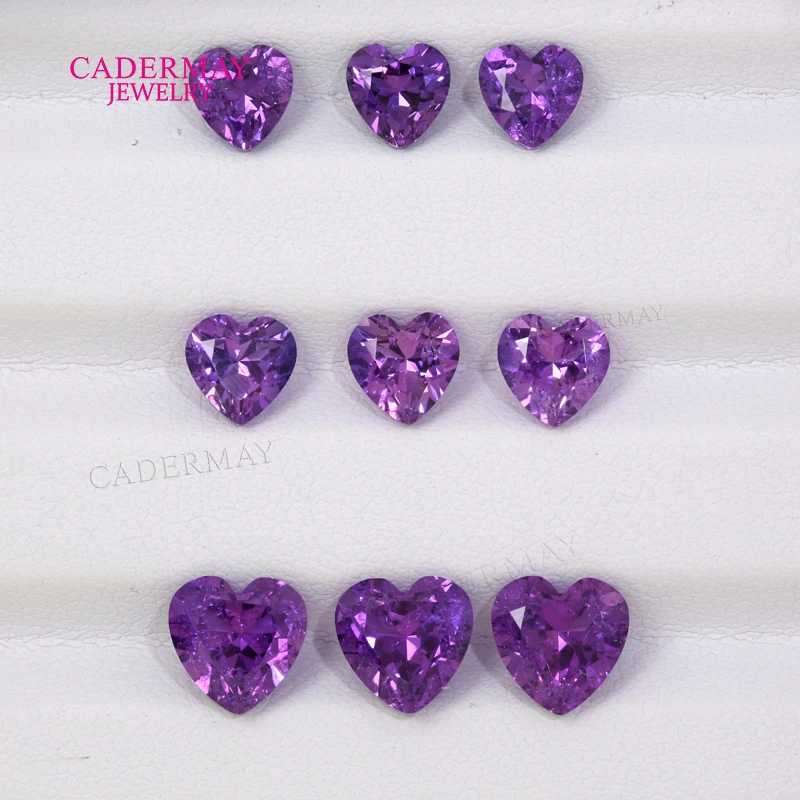 

6x6mm 6.5x6.5mm 8x8mm Heart Shape Violet Purple Lab Sapphire With Inclusions and Minor Cracks Synthetic Sapphire Loose Stones