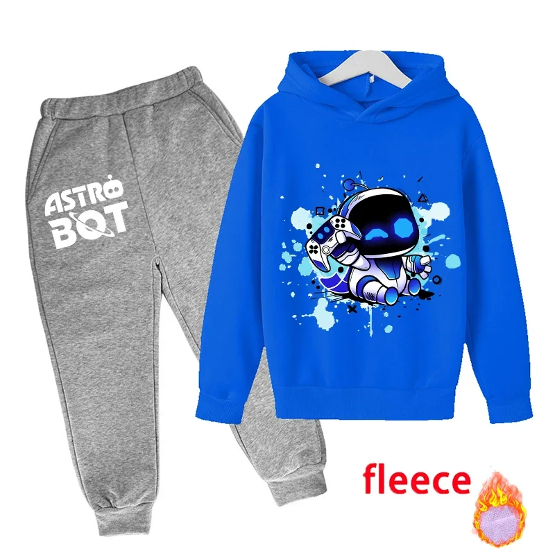 Astro Bot Sweatshirt Boy Anime Cartoon Plunder Hoodies Winter Outdoor Warm Thick Top+pants Children's Clothing Set Jacket Gift