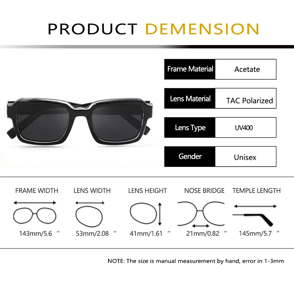 Acetate Punk Square Sunglasses Men Brand Designer Retro Polarized Rectangle Sun Glasses For Women Shades Eyewear UV Protection