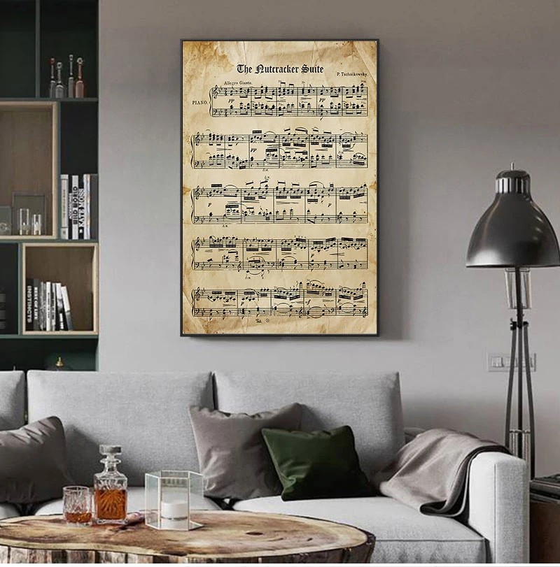 Póster de partituras Vintage de Cascanueces e impresión de Tchaikovsky, pintura en lienzo de música de Piano clásico, cuadro de pared, decoración del hogar