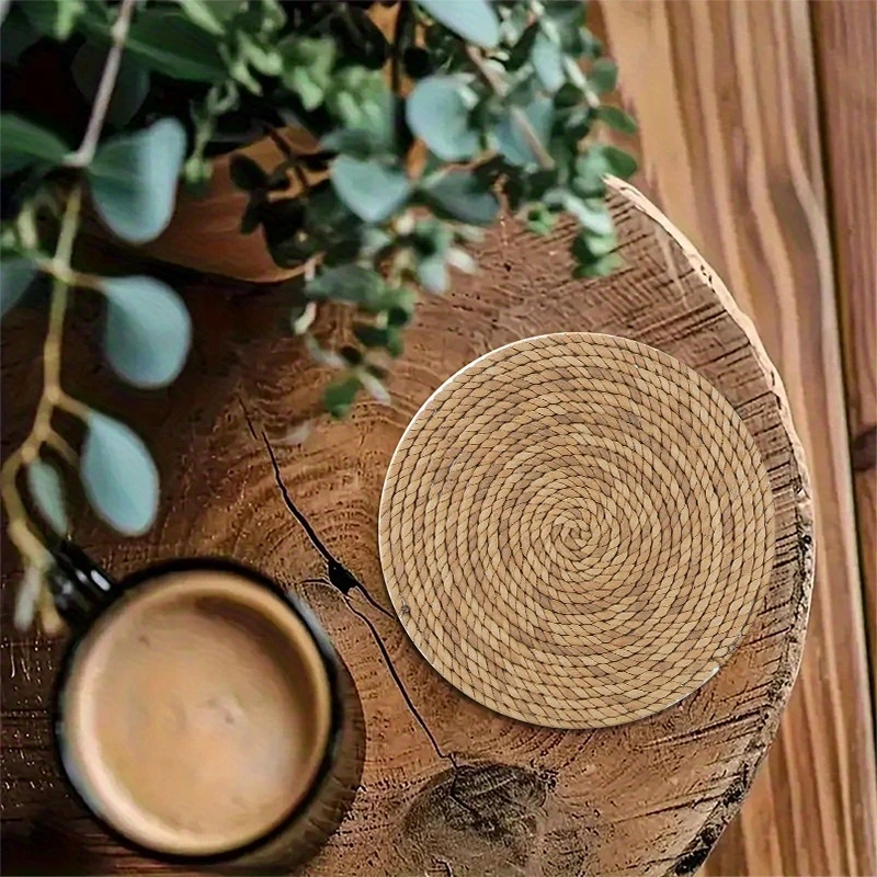 10CM 6PCS 2D Natural Bohemian Style Wooden Coasters Coffee Shop Furniture Decoration Thermal Insulation Gift Desktop Protection
