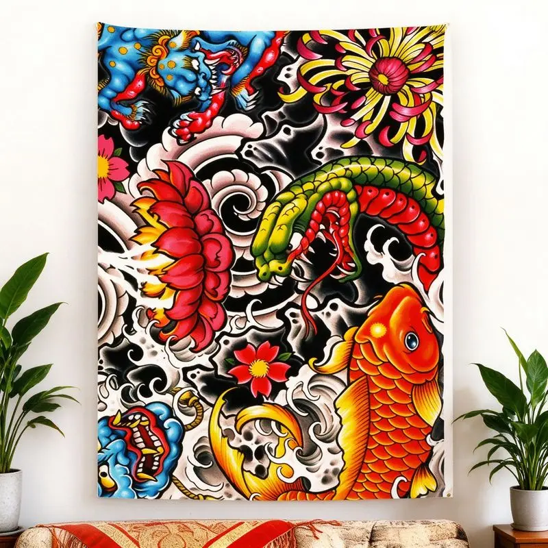 VIKAMA Twin Dragons Yin Yang Decorative Tapestry Wall Art for Girls Room Aesthetic Cute Kawaii Funky Colorful Home Decor