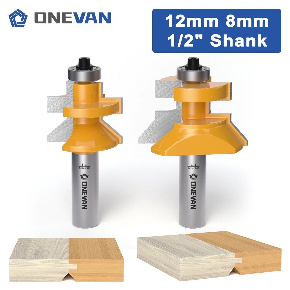 ONEVAN 2PCS Tongue and Groove Flooring Router Bit Set 8/12/12.7mm shank, Rail Stile Assembly Milling Cutter for Wood Woodworking