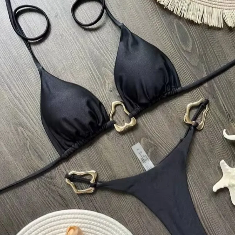 

Новый сексуальный комплект микро бикини с лямкой на шее, женский купальник, купальник с глубоким v-образным вырезом, треугольные стринги, бразильская пляжная одежда, купальный костюм