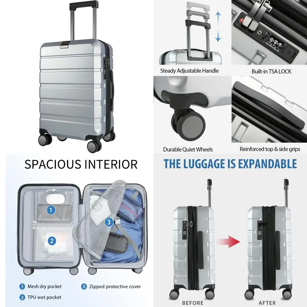 Expandable Hardside Spinner Luggage with TSA Lock, Durable Rolling Suitcase for Travel with USB Port and Long-Lasting Design