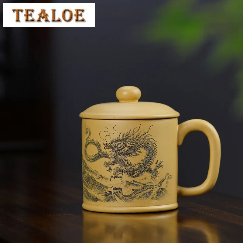 

420 мл винтажная чайная чашка Исин из фиолетовой глины, ручная работа, гравировка дракона, необработанная руда, грязевая чайница, чайник, чайник Zisha, ремесло