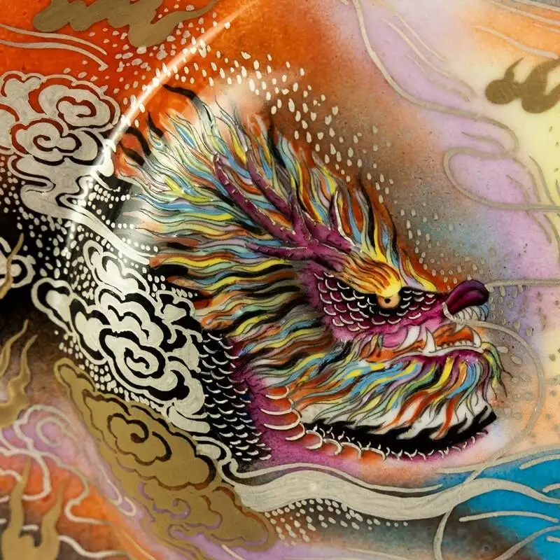 Original Shengshan National Trend Enamel Pastel Dragon Gold And Silver Ceramic Cigar Holder Ashtray Chinese Handmade Desktop