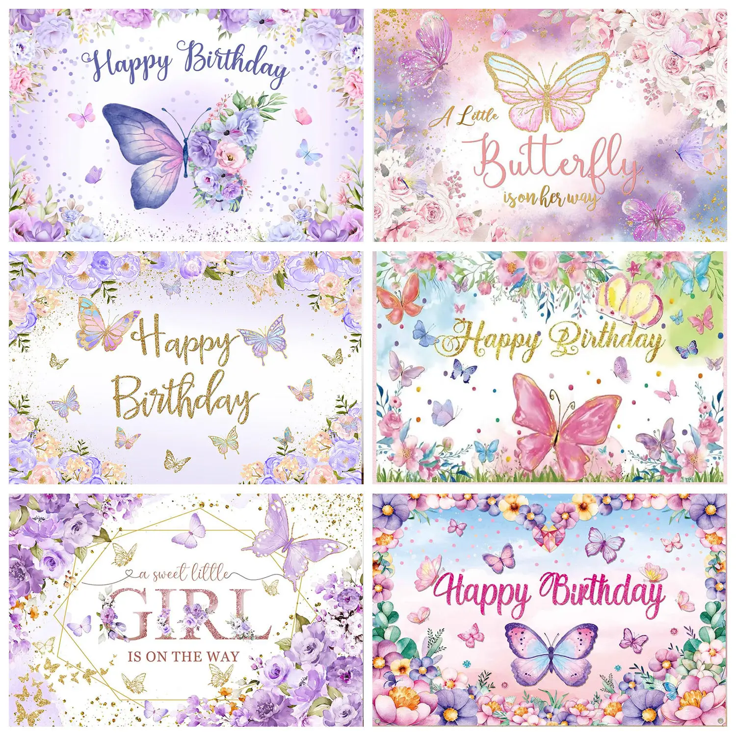 

Butterfly Birthday Backdrop Banner for Women Kids Girl Pink Purple Party Decorations Supplies Spring Theme Background Photo Prop