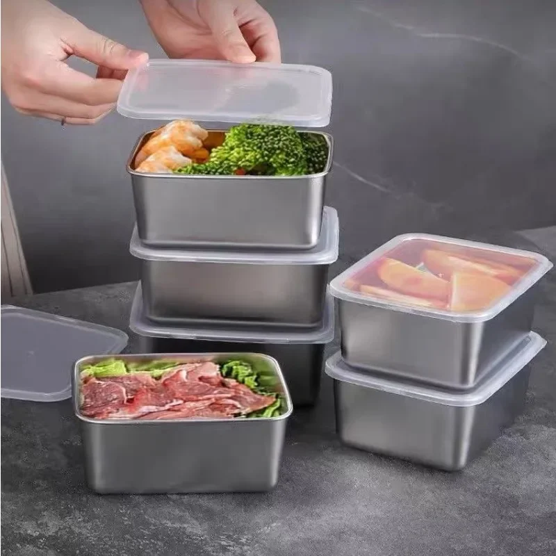 Stainless Steel Fresh-Keeping Box Vegetables Fresh Refrigerator Food Storage Box Kitchen Organizer And Storage Container Crisper