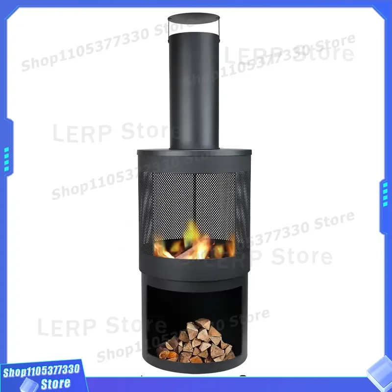 Modern Round Outdoor Wood Burning Stove with Chimney for Garden Patio Heating Brazier Fireplace Steel Fire Pit Heater Garden