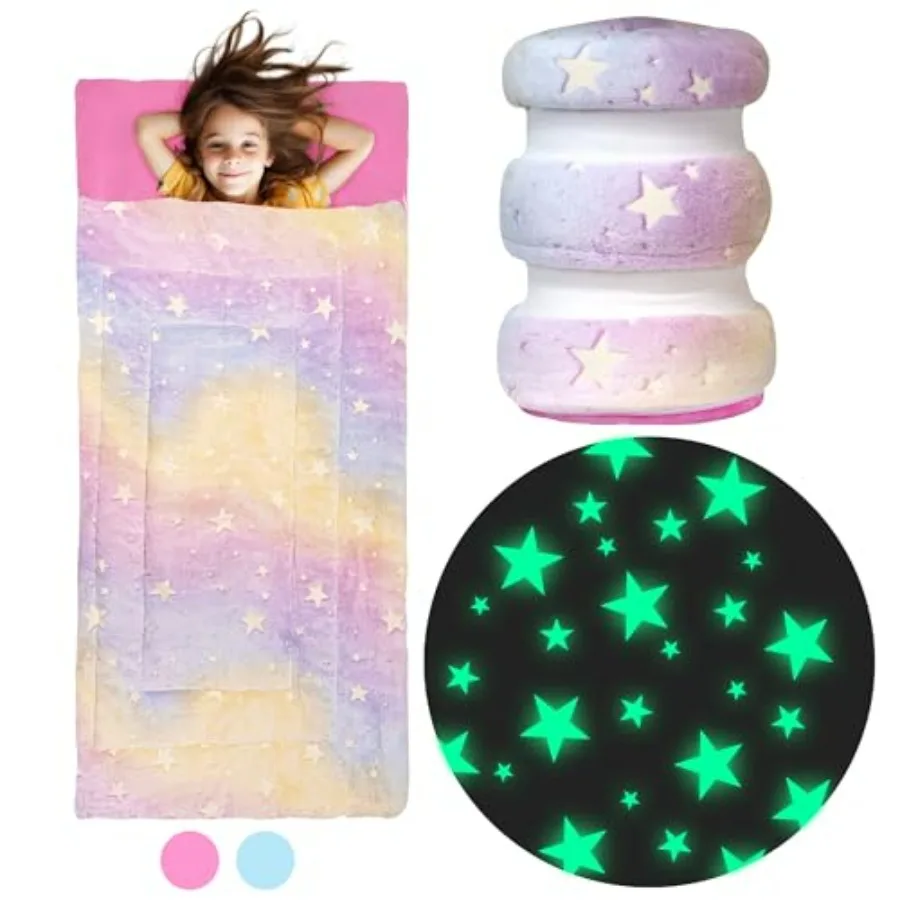 

sleeping bag for bedrooms and camping: polyester, navy blue with glow-in-the-dark stars, extra soft fabric, large size 66 x 33